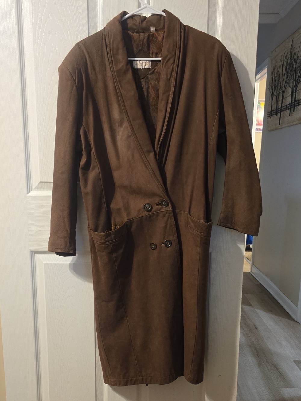 Ssatori Brown Double-Breasted Women’s Leather Coat Vintage
